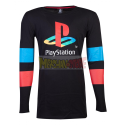 Camiseta adulto manga larga PlayStation logo con rayas en mangas Talla L