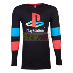 Camiseta adulto manga larga PlayStation logo con rayas en mangas Talla S