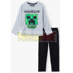 Pijama manga larga niño Minecraft gris - negro 6 años 116cm