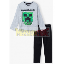 Pijama manga larga niño Minecraft gris - negro 12 años 152cm