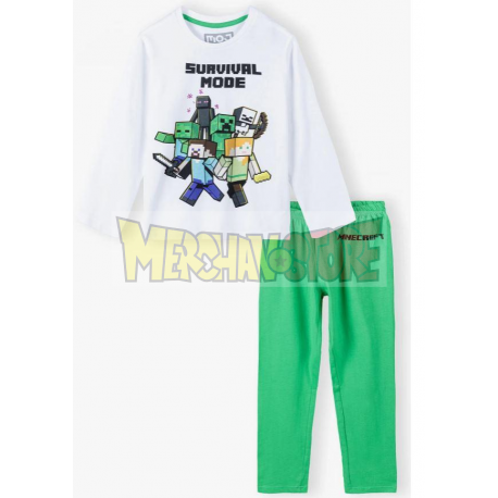 Pijama manga larga niño Minecraft blanco - verde 9 años 134cm