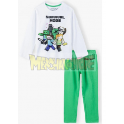 Pijama manga larga niño Minecraft blanco - verde 12 años 152cm