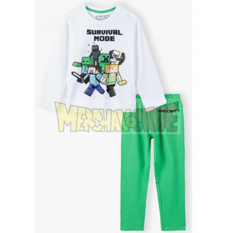 Pijama manga larga niño Minecraft blanco - verde 12 años 152cm