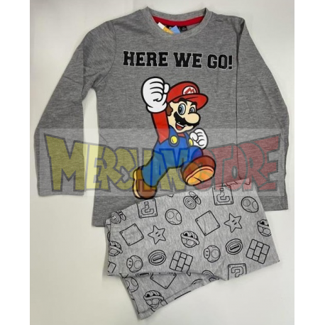 Pijama manga larga niño Mario -Here we go! gris 4 años 104cm