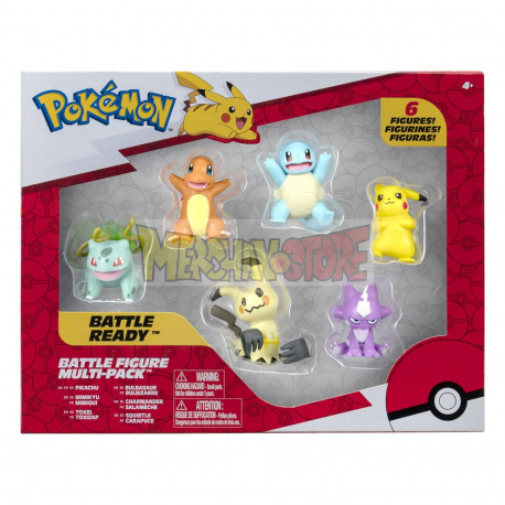 Pack de 6 Figuras Pokémon Battle - Pikachu, Squirtle, Charmander, Bulbasaur, Mimikyu, Toxel 5cm