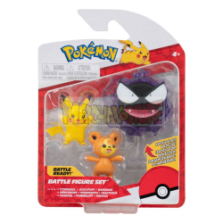 Figura Pokémon Battle Pack - Teddiursa, Pikachu, Gastly 5-8cm
