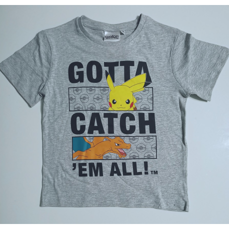 Camiseta niño Pokemon - Pikachu y Charmander gris 14 años 164cm