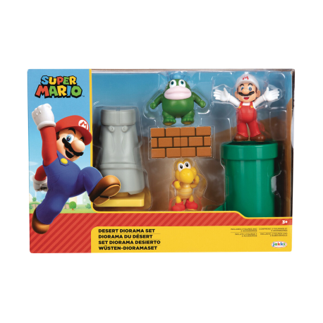 Diorama Super Mario Desierto con figuras Mario de fuego - Koopa Troopa rojo - Spike Koopa 6cm