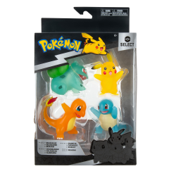 Set de cuatro figuras Pokémon Select Battle Bulbasaur, Pikachu, Squirtle, Charmander (transparente) 7.5cm