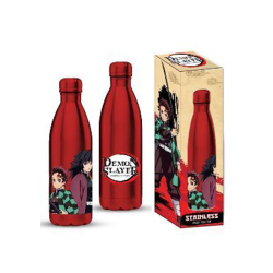 Botella de acero premium Demon Slayer - Tanjiro & Giyu Tomioka roja 500ML