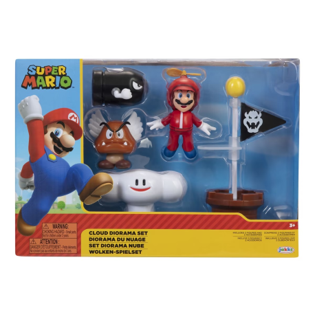 Diorama Super Mario Nube con figuras Mario Hélice - Goomba Alado y Bill Bala 6cm