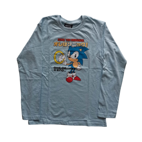 Camiseta niño manga larga Sonic - Give me a ring celeste 6 años 116cm