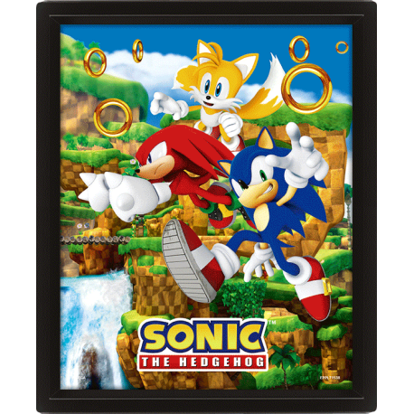 Póster 3D Sonic The Heggegod - Sonic, Tails y Knuckles 23,5 x 28,5cm con marco