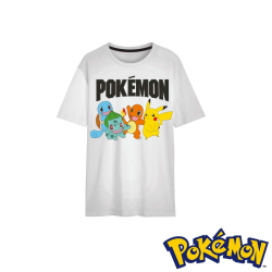 Camiseta niño Pokemon - Squirtle, Bulbasaur, Charmander y Pikachu blanca 5 años 110cm - 6 años 116cm