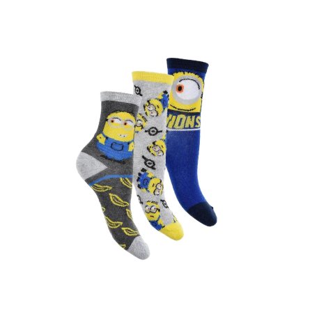 Pack de 3 calcetines Minions azul - gris Talla 27-30