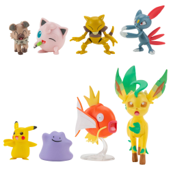 Figura Pokémon Pack de 8 Figuras Battle Figure Set Female Pikachu, Jigglypuff, Rockruff, Sneasel, Abra, Ditto, Leafeon, Magikarp