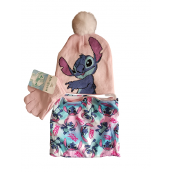 Conjunto infantil de gorro, guantes y braga de cuello Disney Stitch rosa 54cm
