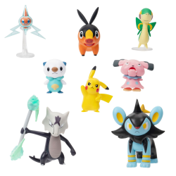 Pack de 8 figuras Pokémon Battle - Tepig, Oshawott, Snivy, Rotom, Pikachu 5, Snubull, Alolan Marowak, Luxio 5cm